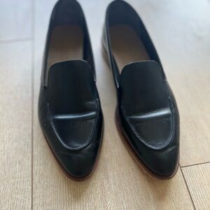 Black Leather Pointed Toe Women's Loafers